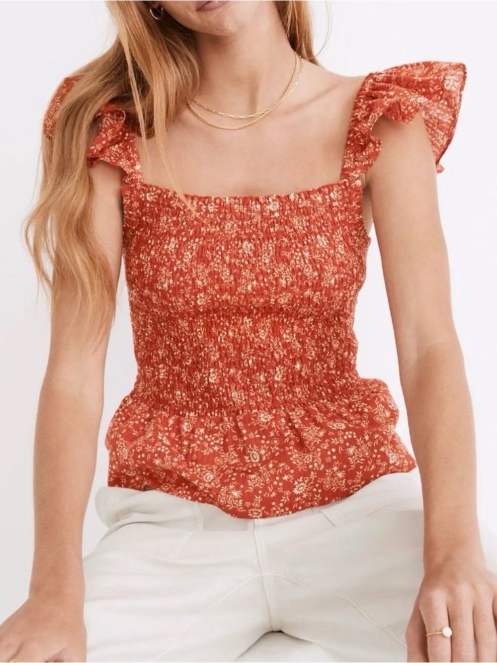 Madewell Lucie Smocked Peplum Top